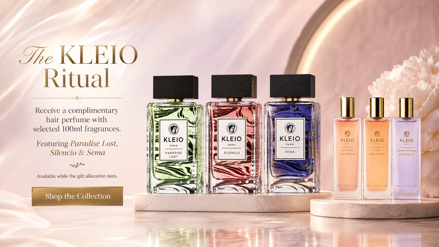 The KLEIO Ritual - complimentary hair perfume with selected 100ml fragrances